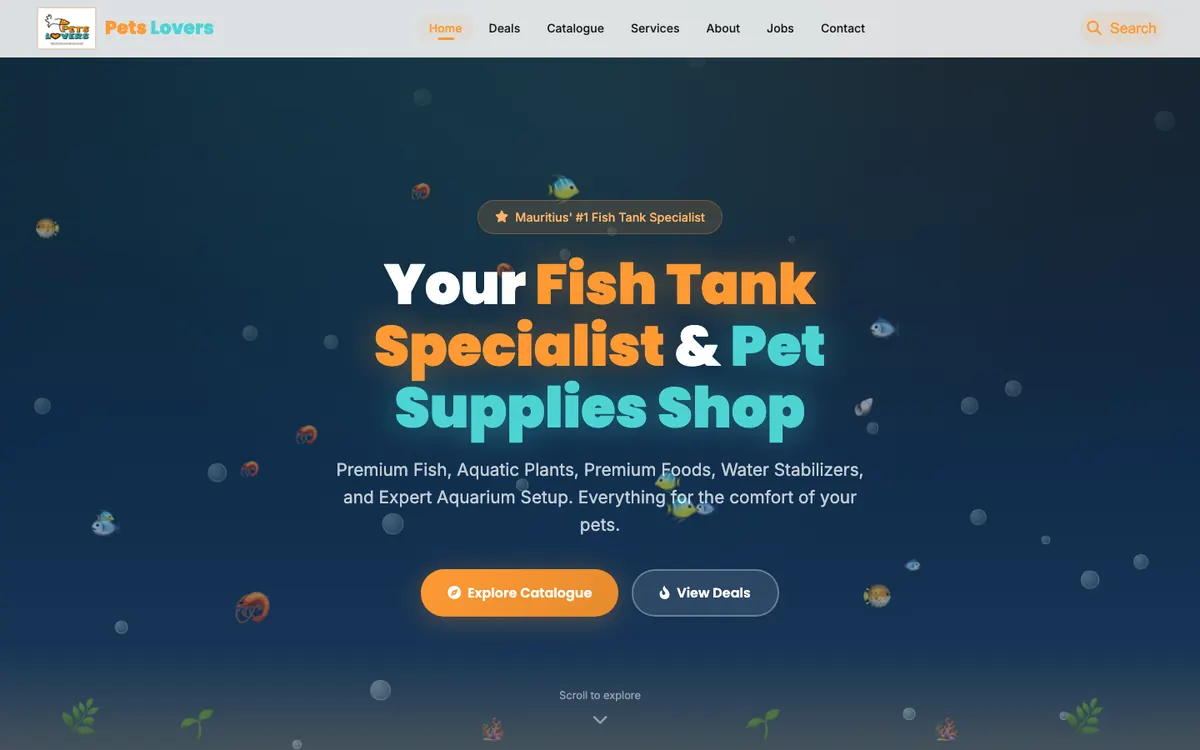 Pets Lovers Mauritius website home page